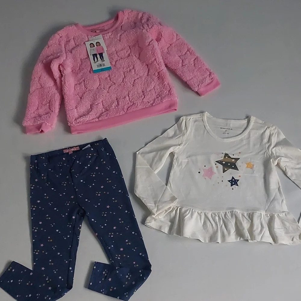BCBG Girls set of 3 piece plush leggings top pullover‎ pink size 6